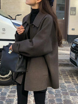 Warm Classic Women Wool Coat - Midlength A Line For Winter Brown Free Size 3D Changing Face Moving Picture Frame - Tophatter Daily Deals