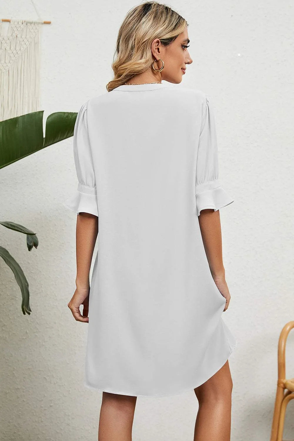 Notched Flounce Sleeve Mini Dress Casual Dresses - Tophatter Daily Deals