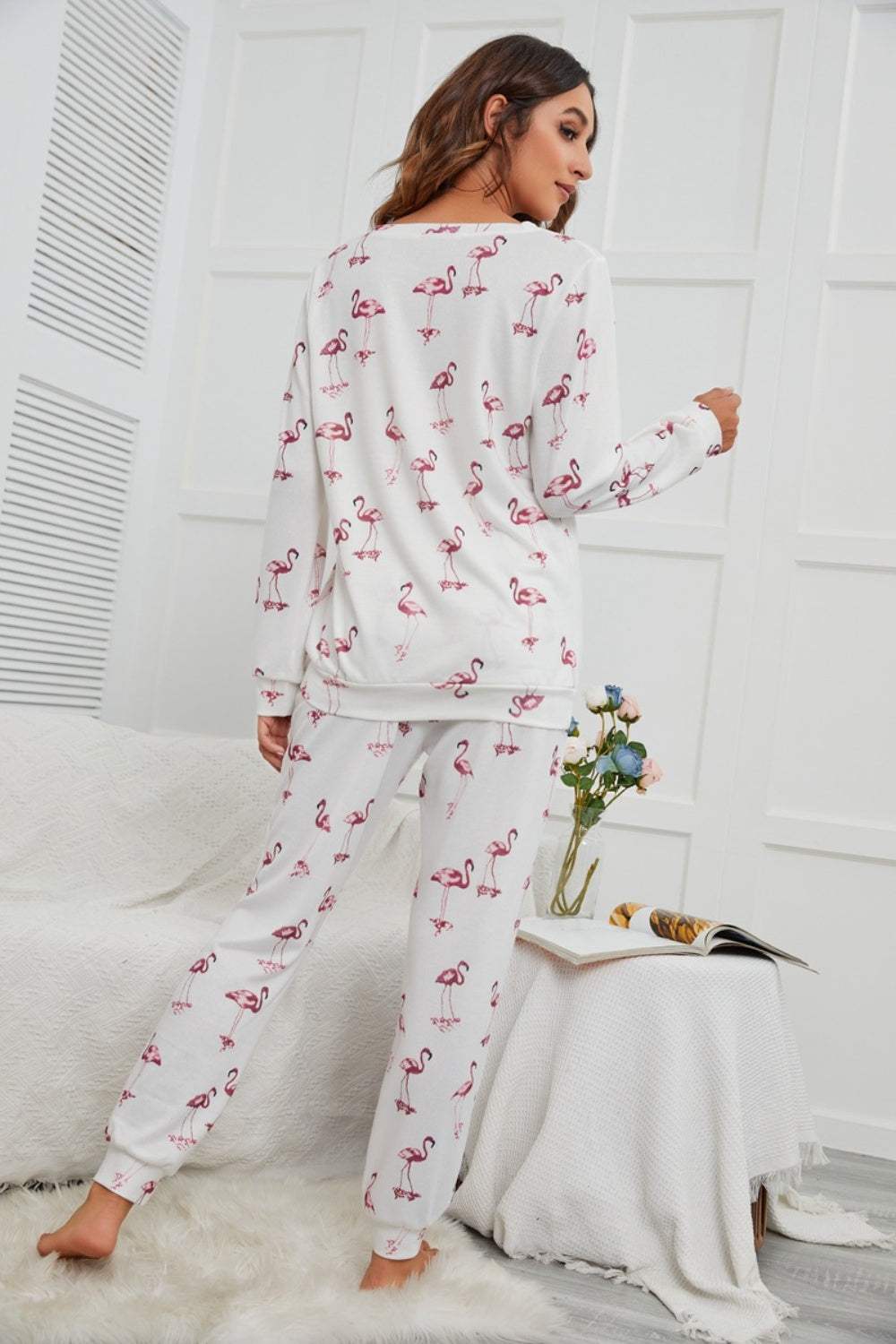 Flamingo Long Sleeve Top and Pants Lounge Set Loungewear Sets - Tophatter Daily Deals