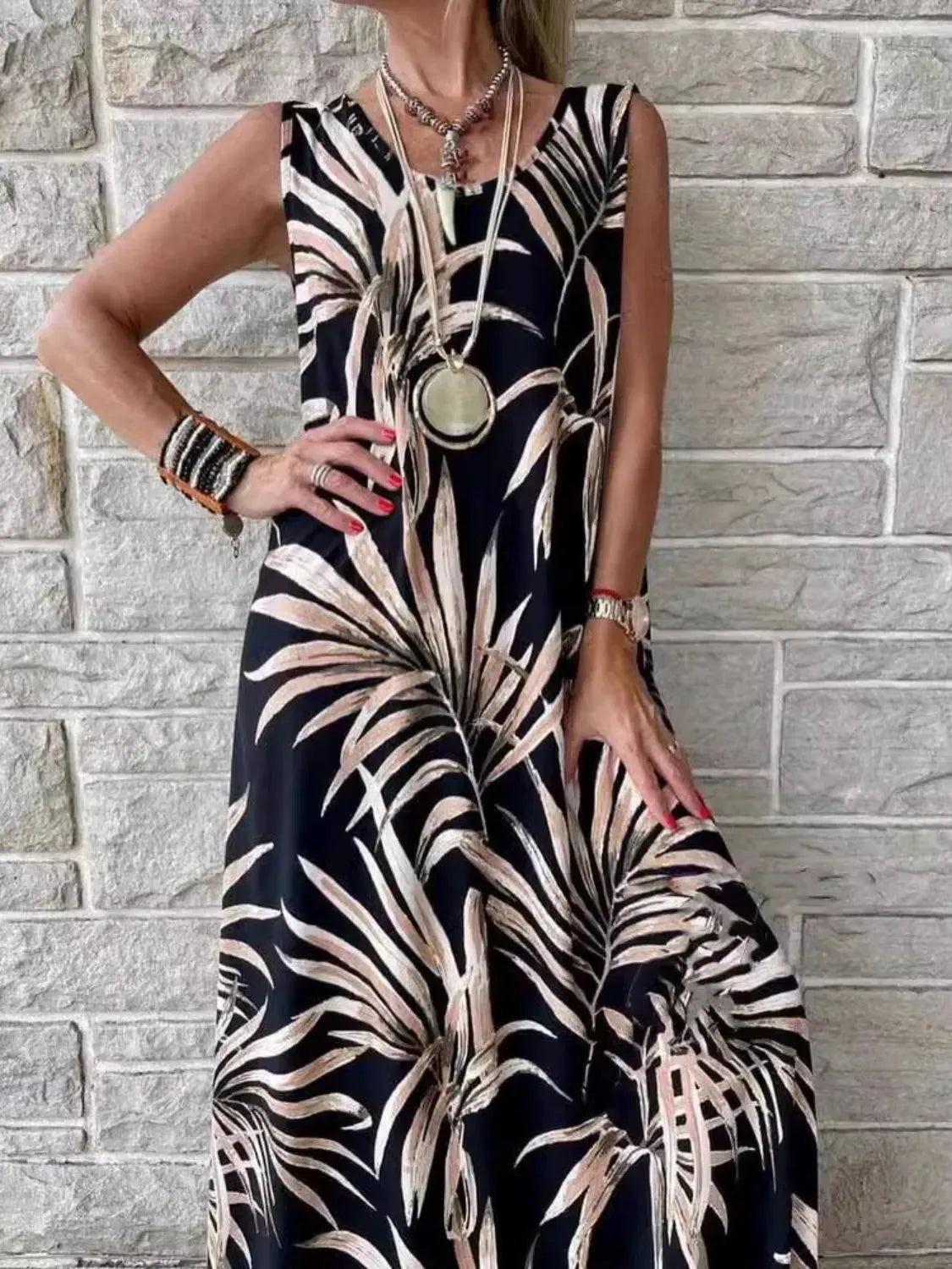 Printed Round Neck Mini Tank Dress Casual Dresses - Tophatter Daily Deals