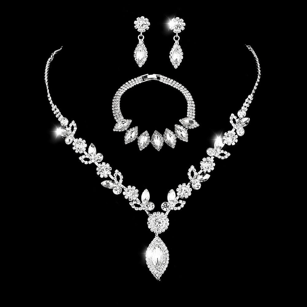 Bridal White Crystal Floral Jewelry Set 754Necklace Earrings Bracelet 0 - Tophatter Daily Deals