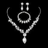 Bridal White Crystal Floral Jewelry Set 754Necklace Earrings Bracelet 0 - Tophatter Daily Deals