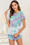 Tie-Dye Round Neck Short Sleeve Top and Shorts Lounge Set - Tophatter Deals