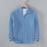 Warm Men Cable Knit Sweater - Half Zip, Cotton, Casual Denim Blue 3D Changing Face Moving Picture Frame - Tophatter Daily Deals