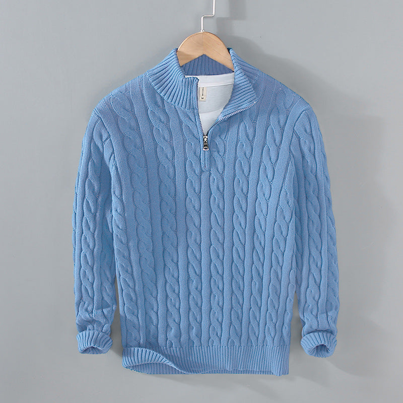 Warm Men Cable Knit Sweater - Half Zip, Cotton, Casual Denim Blue 3D Changing Face Moving Picture Frame - Tophatter Daily Deals