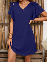 V-Neck Flutter Sleeve Mini Dress Casual Dresses - Tophatter Daily Deals