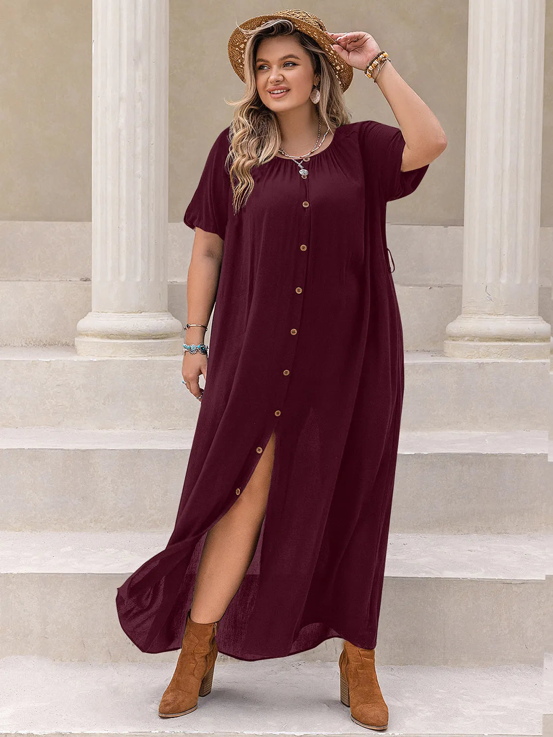 Plus Size Round Neck Half Sleeve Dress Casual Dresses - Tophatter Daily Deals