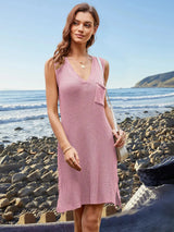 Pocketed Slit V-Neck Sleeveless Dress Casual Dresses - Tophatter Daily Deals