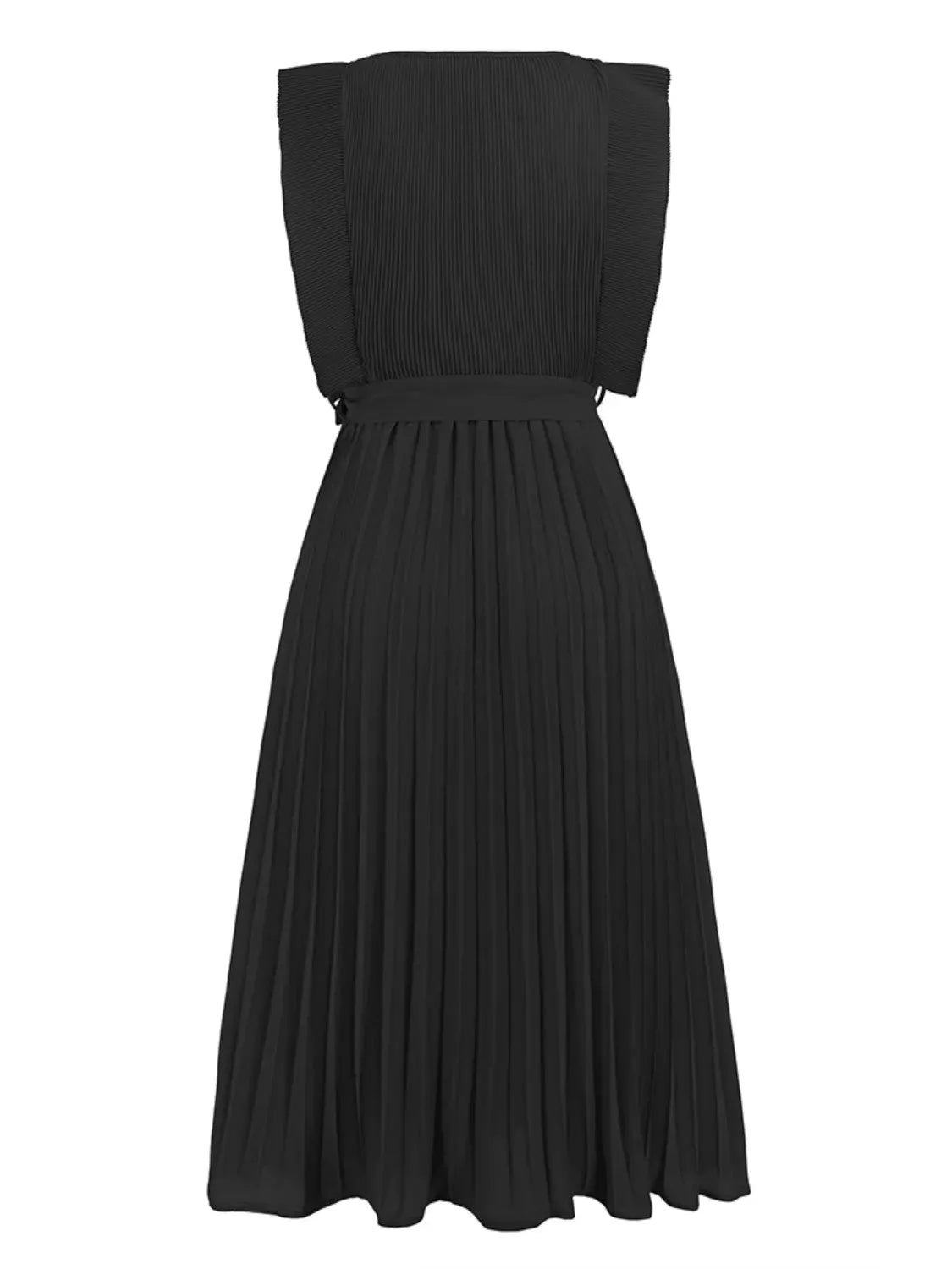 Tied Round Neck Pleated Midi Dress Casual Dresses - Tophatter Daily Deals