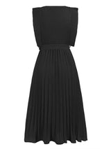 Tied Round Neck Pleated Midi Dress Casual Dresses - Tophatter Daily Deals