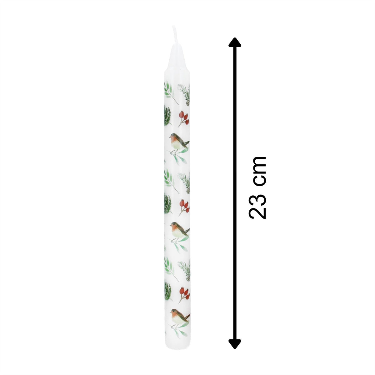 Robins & Rosehips Dinner Candle | Tall Unscented Taper Christmas Candle - 23cm Candle - Tophatter Daily Deals