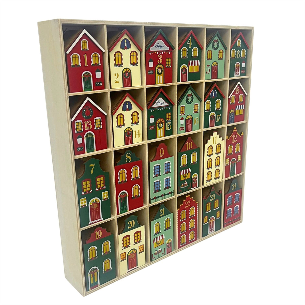 Fill Your Own Advent Calendar, Gisela Graham Reusable Wooden Dutch Village Advent Calendar - Tophatter Daily Deals