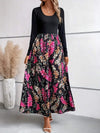 Floral Round Neck Long Sleeve Maxi Dress Black Casual Dresses - Tophatter Daily Deals