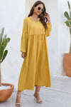 Ruched Tie Neck Balloon Sleeve Midi Dress Casual Dresses - Tophatter Daily Deals