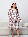 Plus Size Plaid Tie Front Robe with Pockets Sleep Dresses - Tophatter Daily Deals