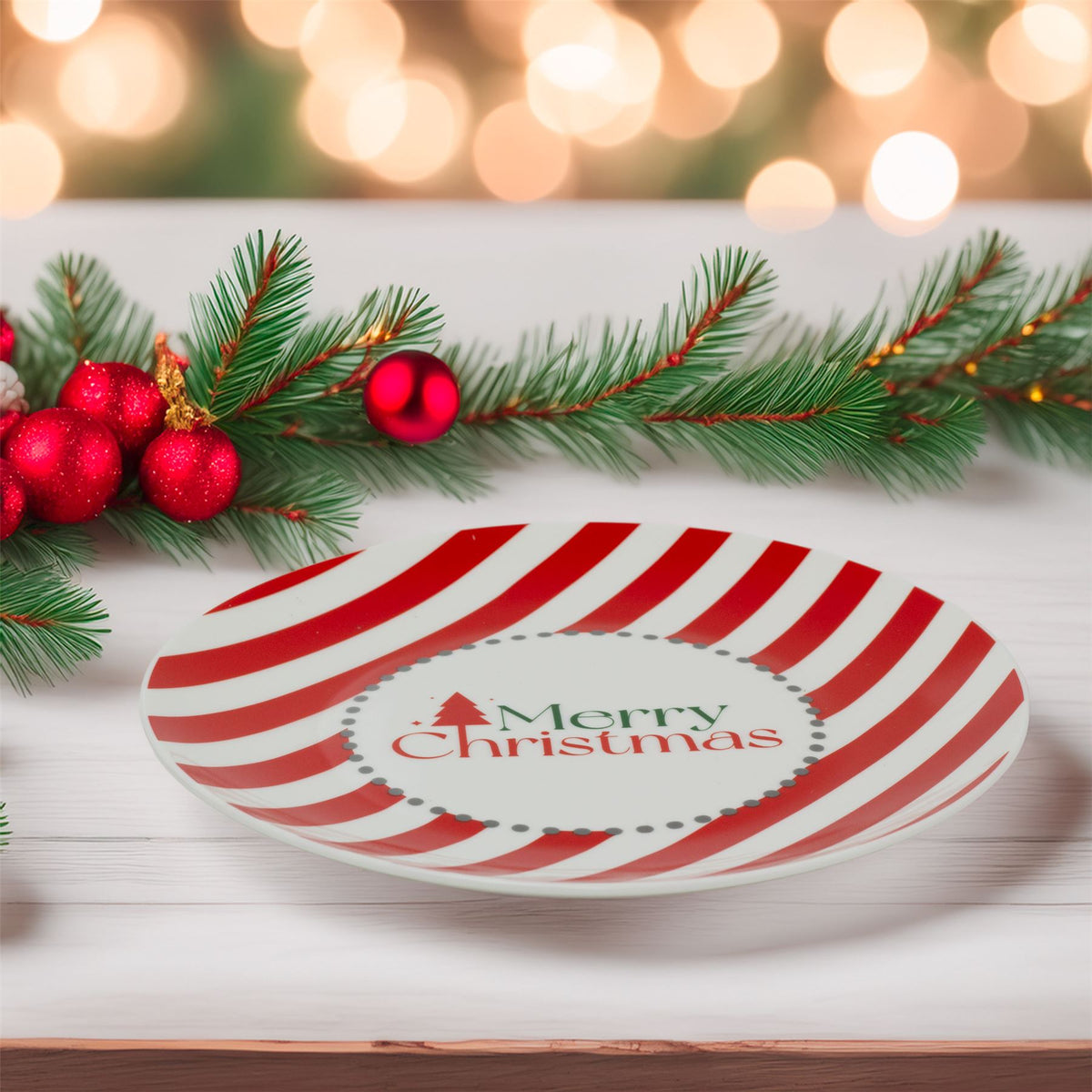 Set of 4 Christmas Ceramic Plates | Fun Festive Design for Snacks, Desserts & Santa’s Treats | Bright Christmas Tableware - 20cm Plate - Tophatter Daily Deals
