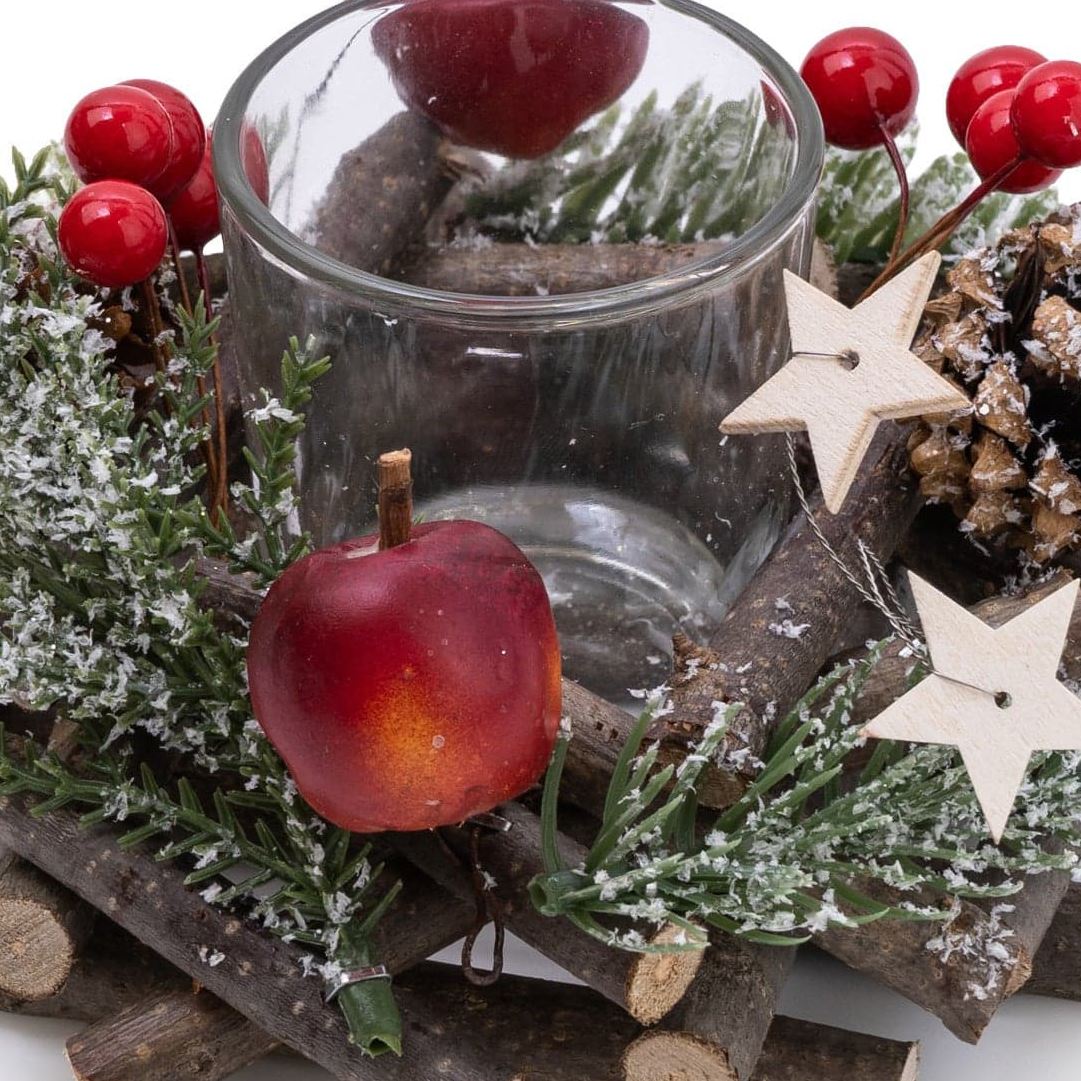 Traditional Pinecone & Berries Wooden Christmas Wreath Tealight Candle Holder Candle Holder - Tophatter Daily Deals