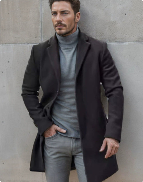 Warm Refined Men's Tweed Coat - Medium-Length Polyester Dark gray 3D Changing Face Moving Picture Frame - Tophatter Daily Deals