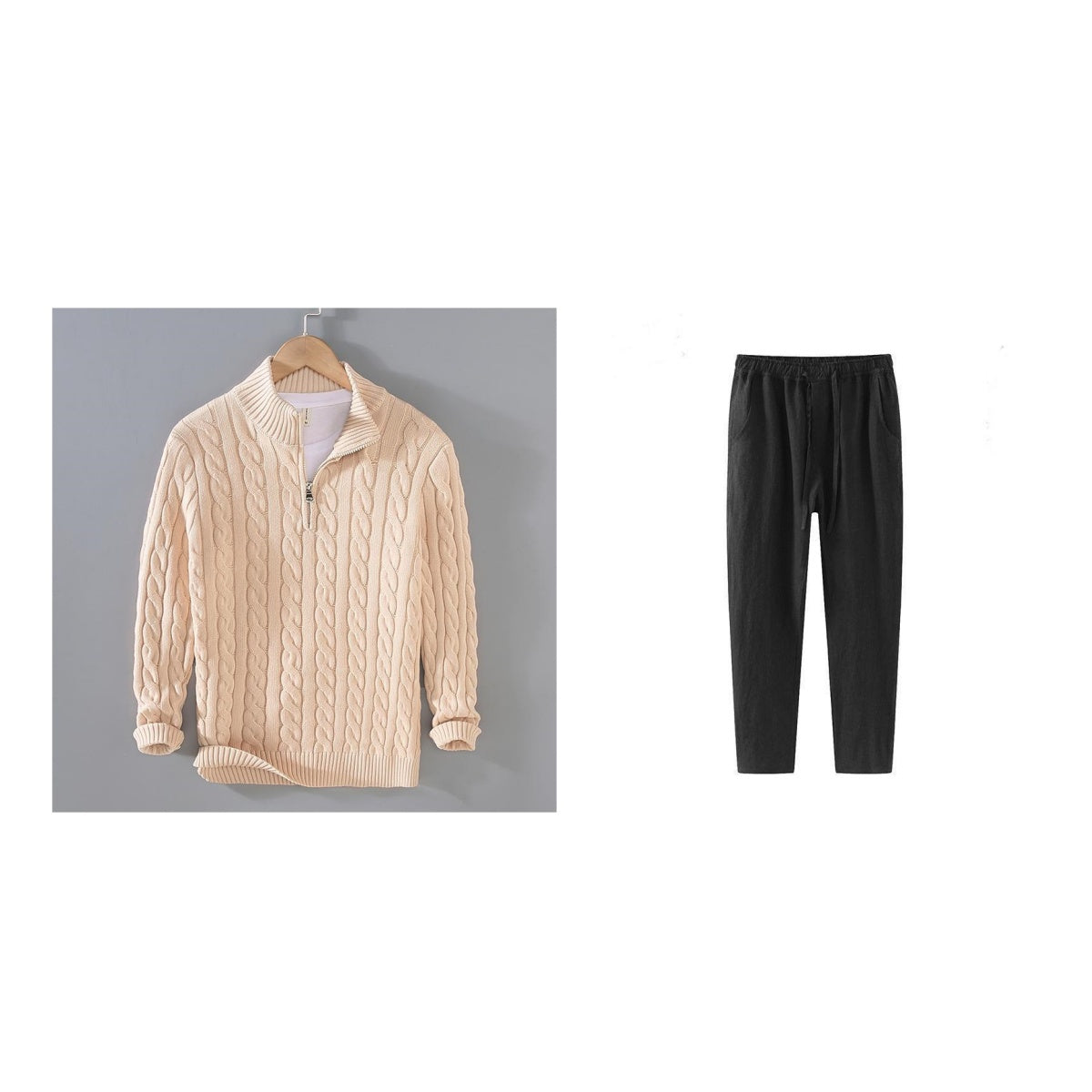 Warm Men Cable Knit Sweater - Half Zip, Cotton, Casual 3D Changing Face Moving Picture Frame - Tophatter Daily Deals