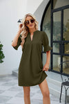 Notched Neck Flounce Sleeve Mini Dress Army Green Casual Dresses - Tophatter Daily Deals