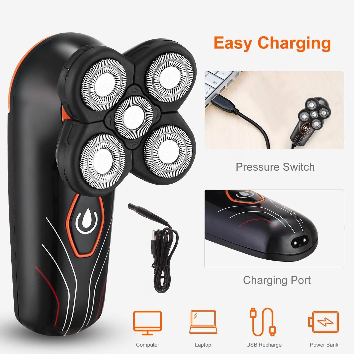 4D Electric Shavers Razor IPX7 Rechargeable Beard Trimmer Men's Grooming - Tophatter Daily Deals