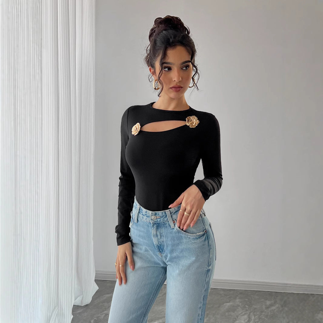 Fitted Women's Long Sleeve Top - Cutout Knit Polyester 3D Changing Face Moving Picture Frame - Tophatter Daily Deals