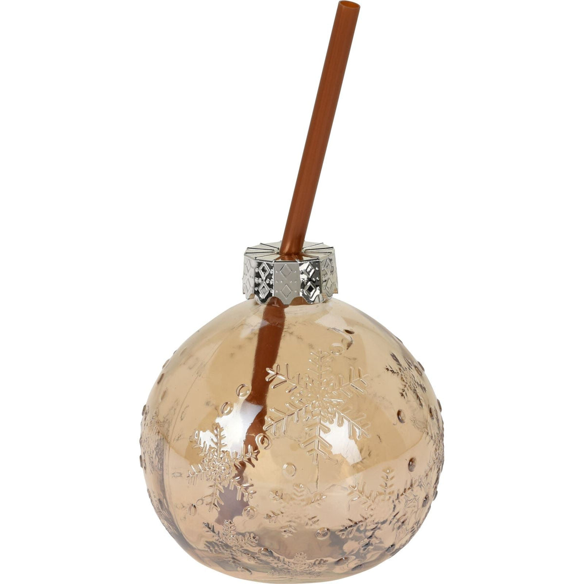 Christmas Bauble Drinking Jar | Novelty Glass with Straw for Festive Drinks Light Bronze Drinking Jar - Tophatter Daily Deals