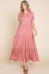 BOMBOM Short Sleeve Tiered Maxi Dress Brick Casual Dresses - Tophatter Daily Deals