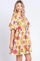 GeeGee Full Size Floral V-Neck Ruffle Trim Mini Dress Casual Dresses - Tophatter Daily Deals