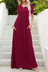 Round Neck Maxi Tee Dress with Pockets Wine Casual Dresses - Tophatter Daily Deals