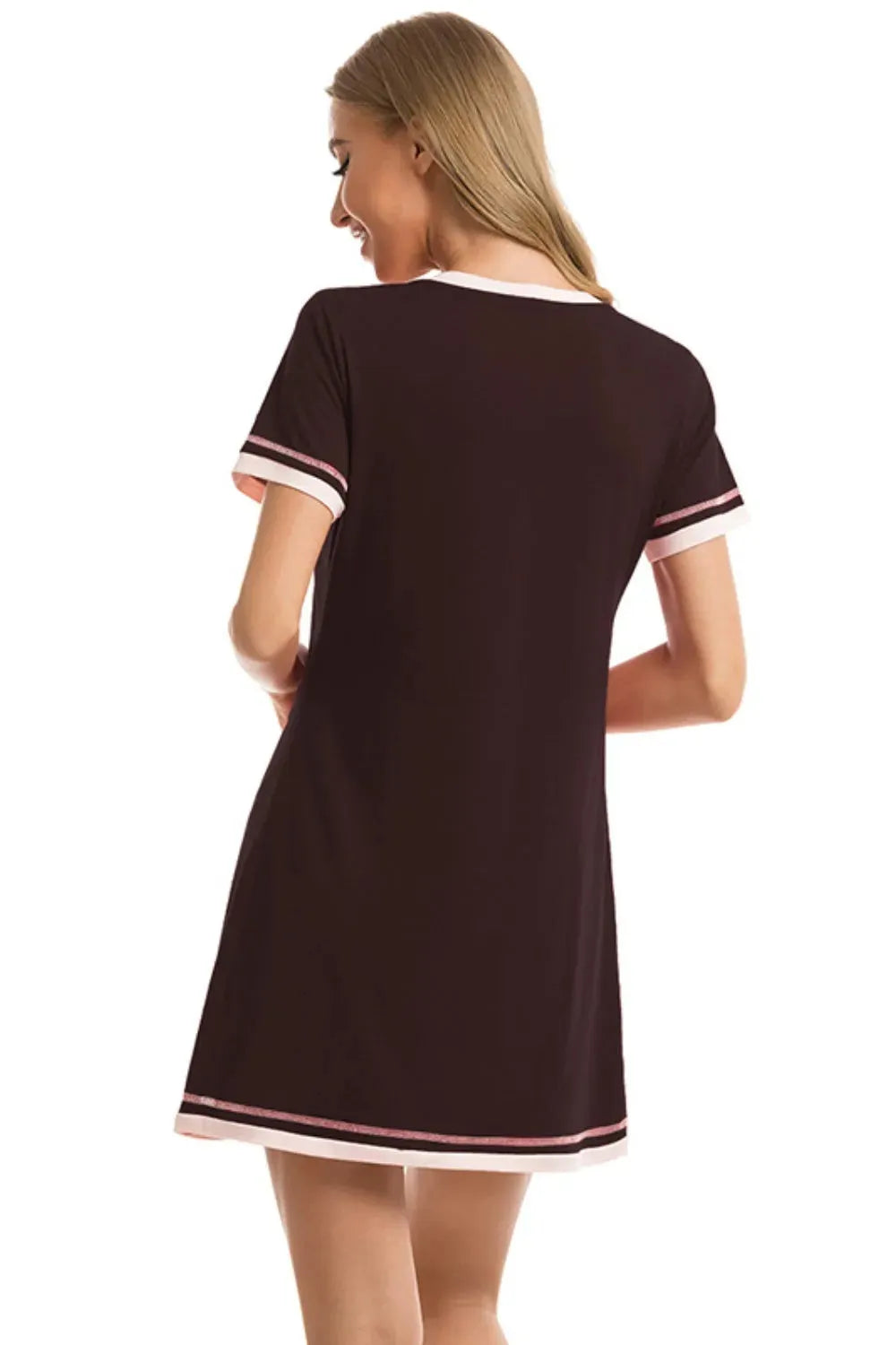 Contrast Trim Short Sleeve Lounge Dress Sleep Dresses - Tophatter Daily Deals