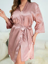 Plus Size Surplice Neck Tie Waist Robe Dusty Pink Sleep Dresses - Tophatter Daily Deals