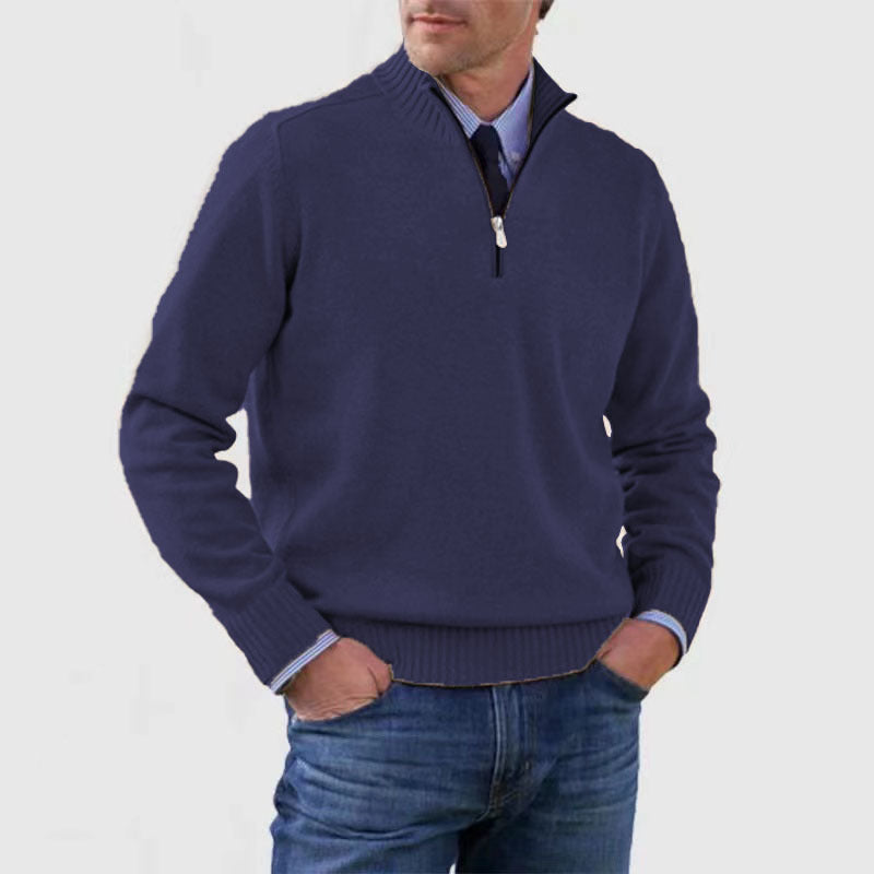 Soft Men's Stand Collar Sweater - Slim Fit, Acrylic Dark Blue 3D Changing Face Moving Picture Frame - Tophatter Daily Deals