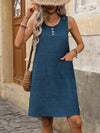 Pocketed Decorative Button Sleeveless Dress Navy Casual Dresses - Tophatter Daily Deals