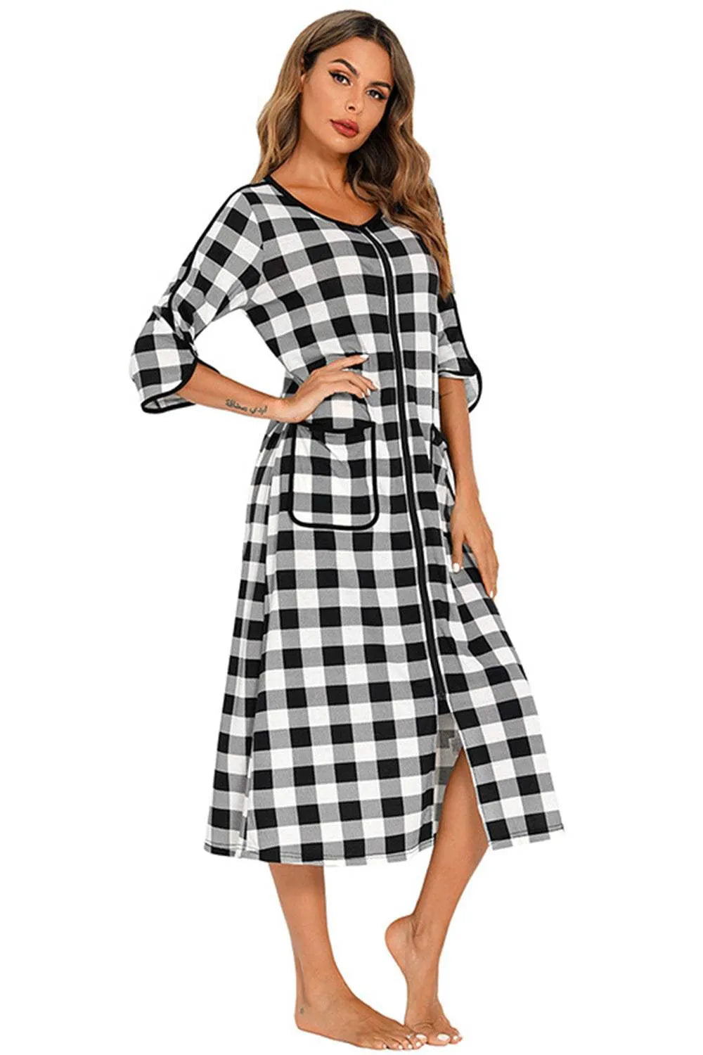 Round Neck Three-Quarter Sleeve Midi Night Dress Sleep Dresses - Tophatter Daily Deals