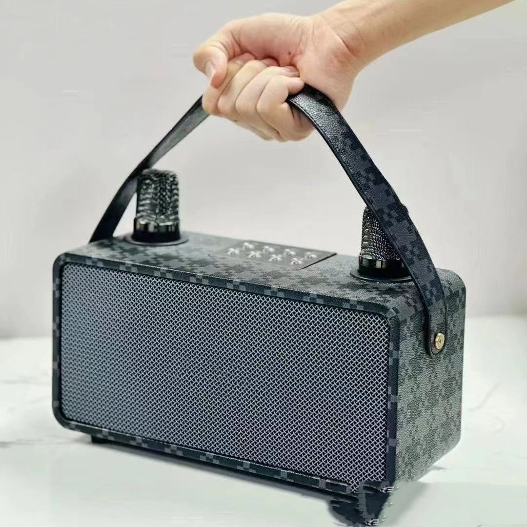 Bluetooth Speaker High-power Wireless Household Outdoor Portable Microphone Integrated Karaoke Square Gray 0 - Tophatter Daily Deals