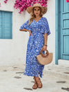 Slit Printed V-Neck Half Sleeve Dress Casual Dresses - Tophatter Daily Deals