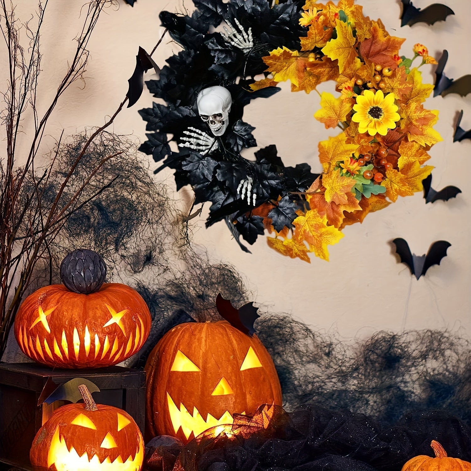 Skull Halloween Wreath Door Decor Halloween - Tophatter Daily Deals