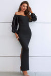 Off-Shoulder Bubble Sleeve Slit Dress Black Cocktail Dresses - Tophatter Daily Deals