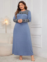 Honey Plus Size Printed Round Neck Long Sleeve Dress Casual Dresses - Tophatter Daily Deals