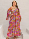 Plus Size Printed V-Neck Long Sleeve Maxi Dress Casual Dresses - Tophatter Daily Deals