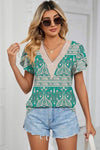 Floral V-Neck Short Sleeve T-Shirt Teal Women's T-Shirts - Tophatter Daily Deals