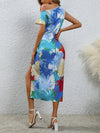 Slit Printed Single Shoulder Dress Casual Dresses - Tophatter Daily Deals