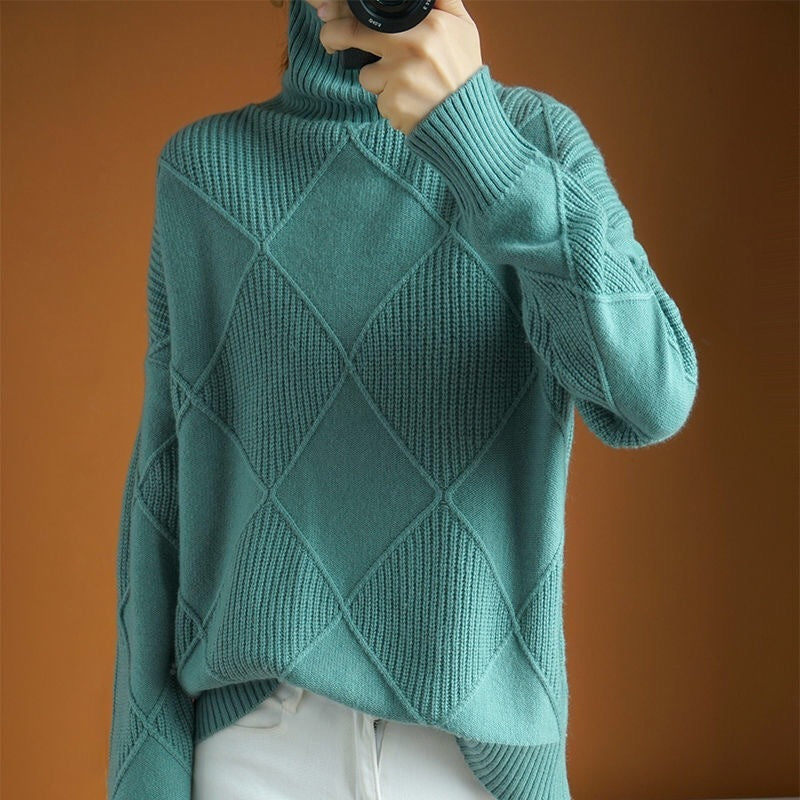 Soft Cozy Womens Sweater - Oversized Diamond Knit Winter Green 3D Changing Face Moving Picture Frame - Tophatter Daily Deals