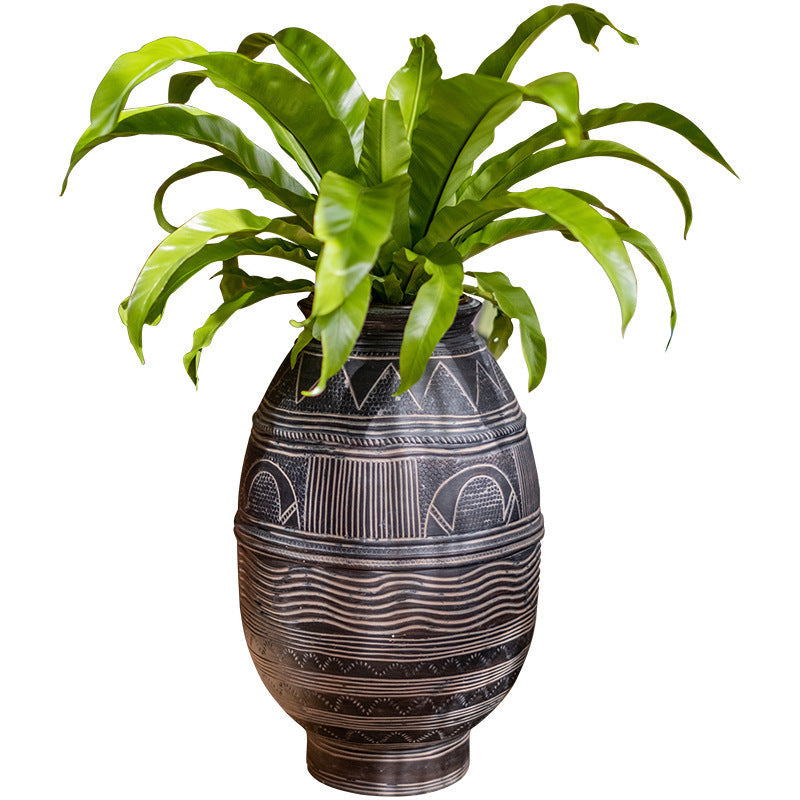 African Art Ancient Pot Flower Cement Decorative Flower Pot Ethnic Style 0 - Tophatter Daily Deals