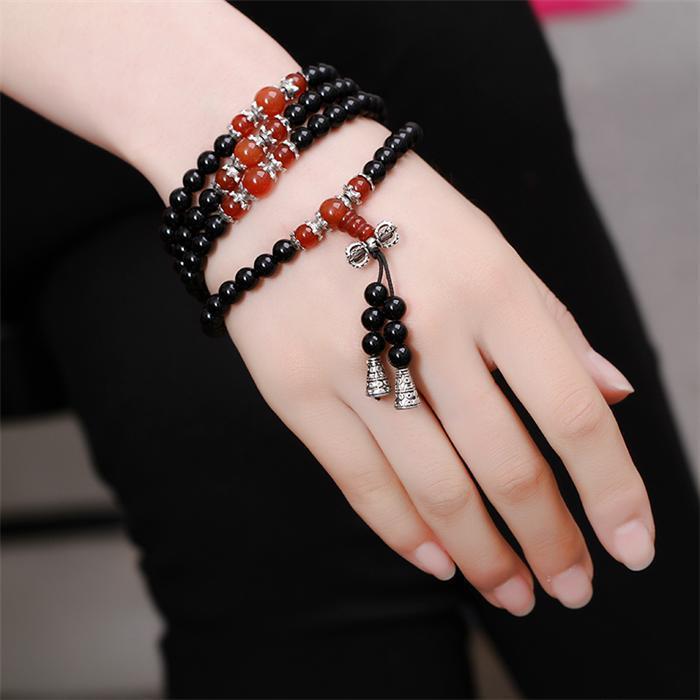 Black Agate Bracelet Men And Women Multi-Circle Fashion 108 Beads Bracelet With Tiger's Eye Red Agate 0 - Tophatter Daily Deals