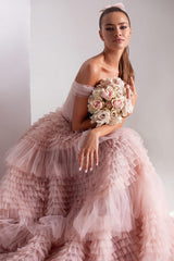 Bridal Wedding One Line Neck Lacquer Mesh Dress 0 - Tophatter Daily Deals