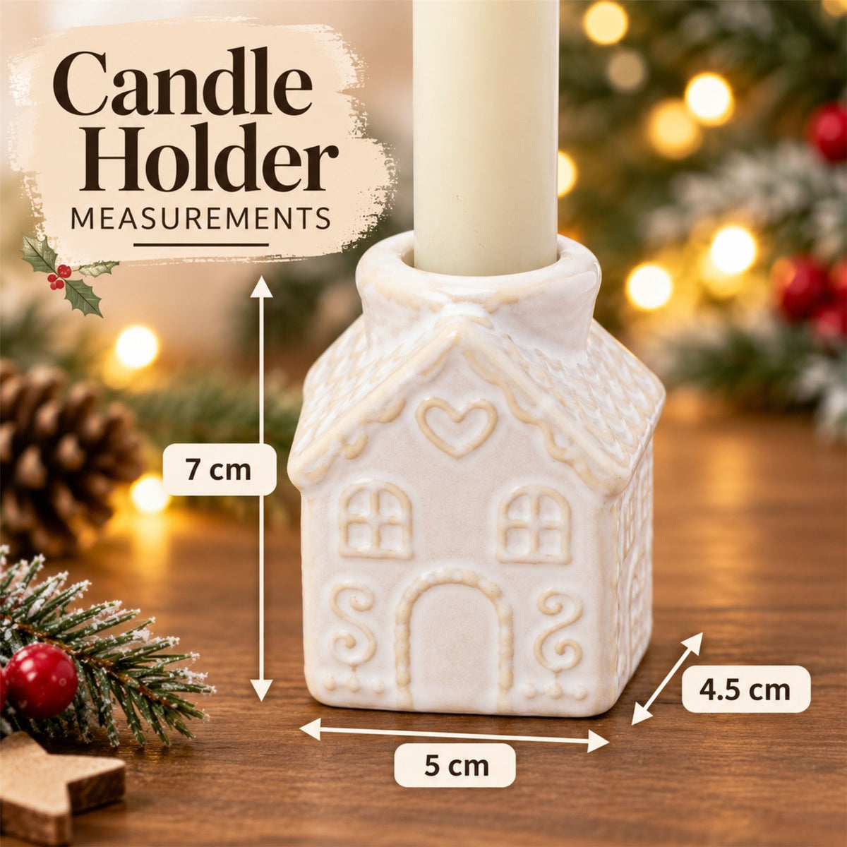 Gingerbread House Christmas Ceramic Candle Holder, Gisela Graham 7cm Candle Holder - Tophatter Daily Deals