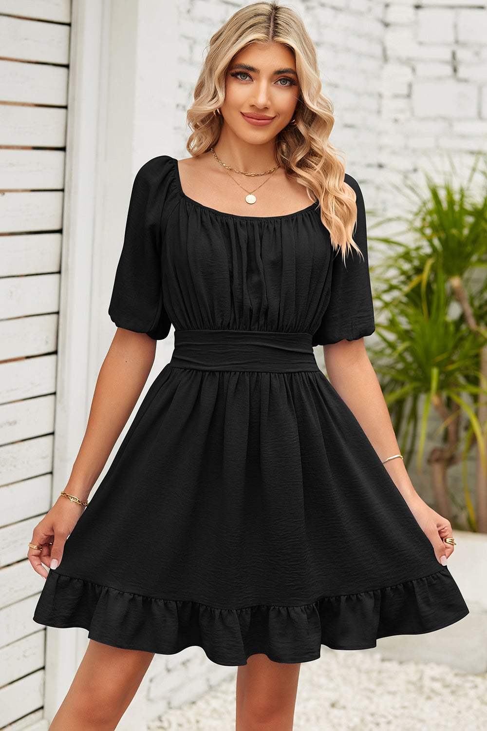 Ruched Ruffle Hem Short Sleeve Dress Casual Dresses - Tophatter Daily Deals