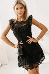 Round Neck Cap Sleeve Lace Mini Dress Black Cocktail Dresses - Tophatter Daily Deals